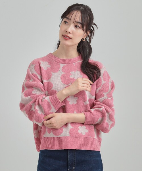 セール】【S-LL】レトロ可愛い デイジー柄 総柄ニット（ニット