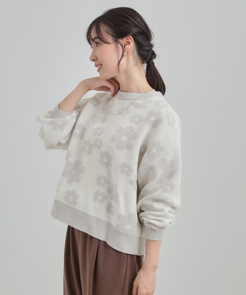 Cutie Blonde（キューティーブロンド）の「【S-LL】レトロ感漂う デイジー柄 総柄ニット（ニット/セーター・レディース・ライトグレー系/ダークブラウン系/チャコールグレー/ピンク系6・01/02/03/04）」の18枚目の写真