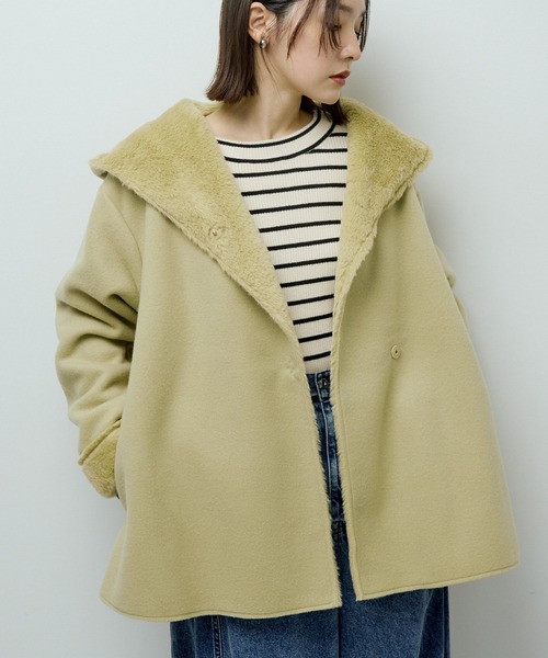 Green　Parks（グリーンパークス）の「フーディガウンコート（その他アウター・レディース・モカ/イエロー/チェック/ライトグレー・FREE）」の4枚目の写真