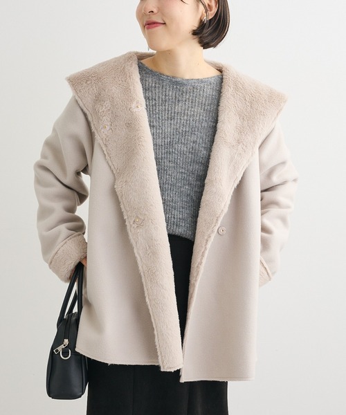 Green　Parks（グリーンパークス）の「フーディガウンコート（その他アウター・レディース・モカ/イエロー/チェック/ライトグレー・FREE）」の2枚目の写真