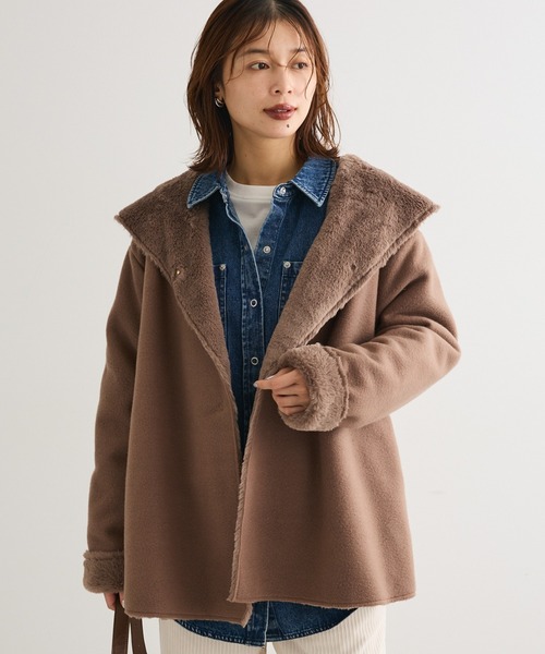 Green　Parks（グリーンパークス）の「フーディガウンコート（その他アウター・レディース・モカ/イエロー/チェック/ライトグレー・FREE）」の3枚目の写真