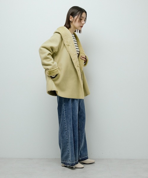 Green　Parks（グリーンパークス）の「フーディガウンコート（その他アウター・レディース・モカ/イエロー/チェック/ライトグレー・FREE）」の15枚目の写真