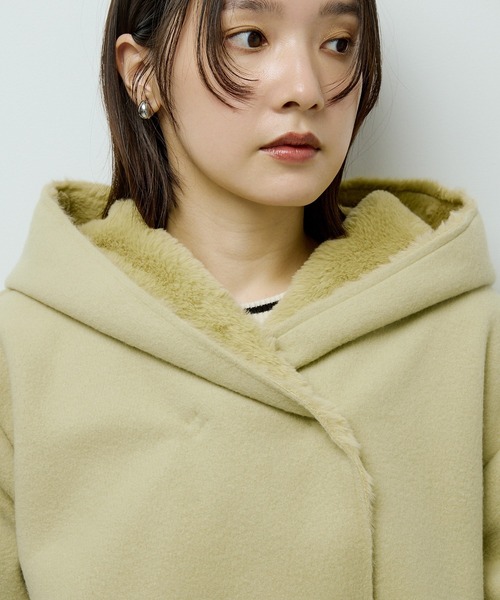 Green　Parks（グリーンパークス）の「フーディガウンコート（その他アウター・レディース・モカ/イエロー/チェック/ライトグレー・FREE）」の20枚目の写真