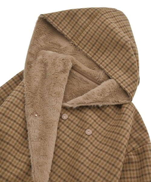 Green　Parks（グリーンパークス）の「フーディガウンコート（その他アウター・レディース・モカ/イエロー/チェック/ライトグレー・FREE）」の6枚目の写真