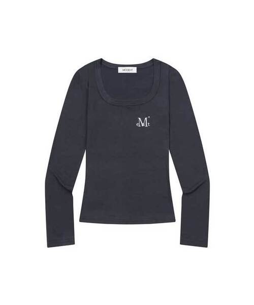 MUCENT(ムセント)の「デイションスリムフィットUネック長袖Tシャツ(5カラー)(Tシャツ/カットソー・レディース・ホワイト/チャコールグレー/ブラック/ベージュ/グレー・FREE)」の3枚目の写真