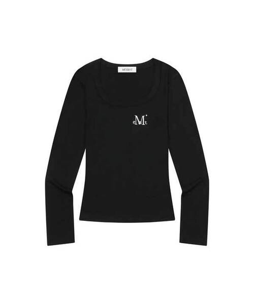 MUCENT(ムセント)の「デイションスリムフィットUネック長袖Tシャツ(5カラー)(Tシャツ/カットソー・レディース・ホワイト/チャコールグレー/ブラック/ベージュ/グレー・FREE)」の1枚目の写真