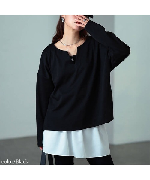 GOLDJAPAN（ゴールドジャパン）の「深キーネックワイドプルオーバー【大きいサイズ対応】（Tシャツ/カットソー・レディース・ブラック/チャコール・LL/3L/4L/5L）」の12枚目の写真