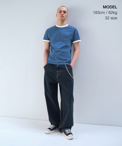 MUSINSA STANDARD（ムシンサスタンダード）の「デニムワイドカーペンターパンツ[ダークブルー]（デニムパンツ・メンズ・その他・28/29/32/30/31/33/26/27/40/38/42/36/34）」の2枚目の写真