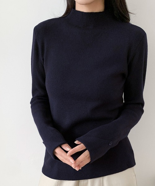 LOWO(ロワ)の「リブニット モックネック トップス 長袖 ハイネック 秋冬(ニット/セーター・レディース・ネイビー/ライトグレー/ブラウン/ボルドー/ダークブラウン/ブラック/ピンクベージュ/オフホワイト/グレー/チャコールグレー・FREE)」の8枚目の写真