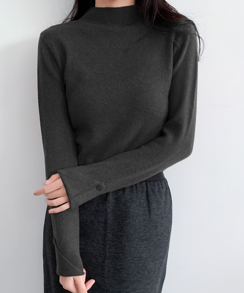 LOWO(ロワ)の「リブニット モックネック トップス 長袖 ハイネック 秋冬(ニット/セーター・レディース・ネイビー/ライトグレー/ブラウン/ボルドー/ダークブラウン/ブラック/ピンクベージュ/オフホワイト/グレー/チャコールグレー・FREE)」の3枚目の写真
