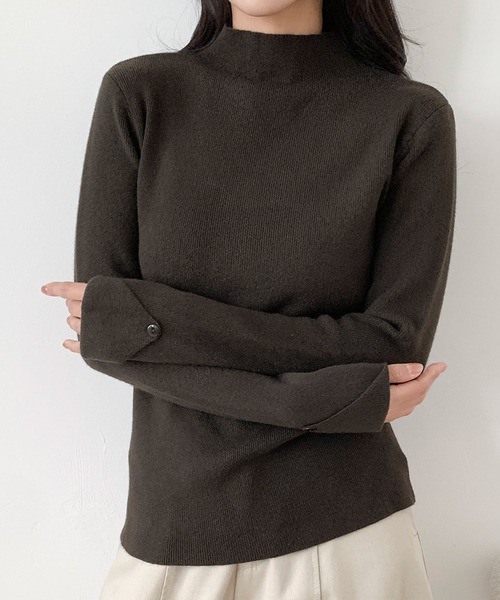LOWO(ロワ)の「リブニット モックネック トップス 長袖 ハイネック 秋冬(ニット/セーター・レディース・ネイビー/ライトグレー/ブラウン/ボルドー/ダークブラウン/ブラック/ピンクベージュ/オフホワイト/グレー/チャコールグレー・FREE)」の13枚目の写真