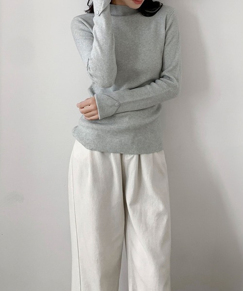 LOWO(ロワ)の「リブニット モックネック トップス 長袖 ハイネック 秋冬(ニット/セーター・レディース・ネイビー/ライトグレー/ブラウン/ボルドー/ダークブラウン/ブラック/ピンクベージュ/オフホワイト/グレー/チャコールグレー・FREE)」の17枚目の写真