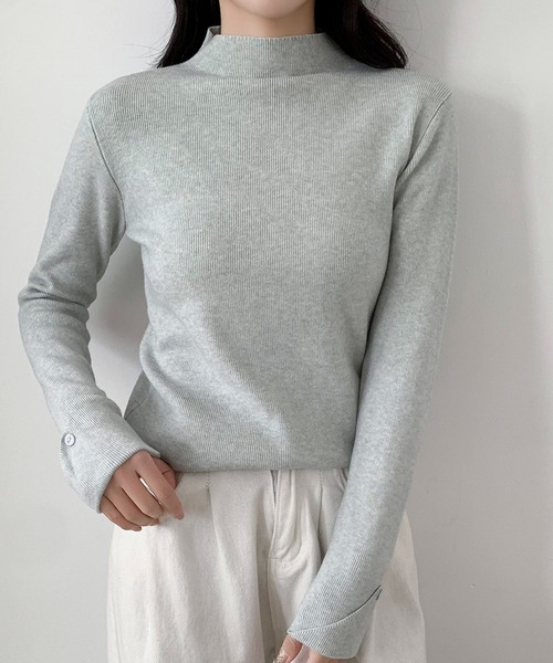 LOWO(ロワ)の「リブニット モックネック トップス 長袖 ハイネック 秋冬(ニット/セーター・レディース・ネイビー/ライトグレー/ブラウン/ボルドー/ダークブラウン/ブラック/ピンクベージュ/オフホワイト/グレー/チャコールグレー・FREE)」の18枚目の写真