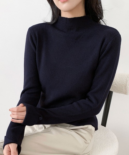 LOWO(ロワ)の「リブニット モックネック トップス 長袖 ハイネック 秋冬(ニット/セーター・レディース・ネイビー/ライトグレー/ブラウン/ボルドー/ダークブラウン/ブラック/ピンクベージュ/オフホワイト/グレー/チャコールグレー・FREE)」の19枚目の写真