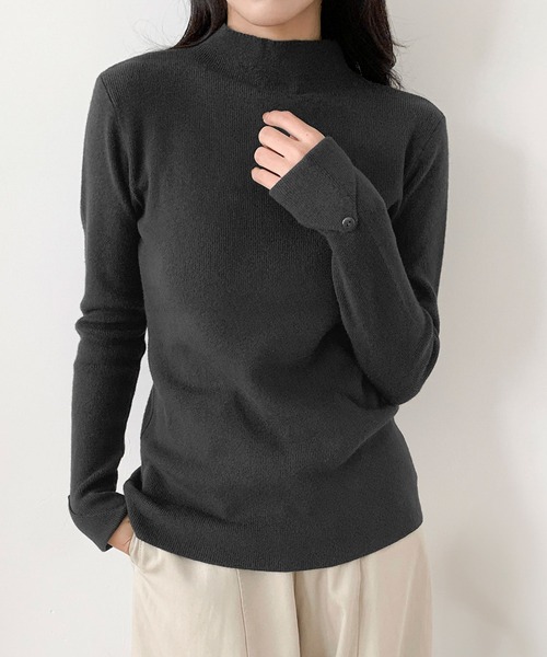 LOWO(ロワ)の「リブニット モックネック トップス 長袖 ハイネック 秋冬(ニット/セーター・レディース・ネイビー/ライトグレー/ブラウン/ボルドー/ダークブラウン/ブラック/ピンクベージュ/オフホワイト/グレー/チャコールグレー・FREE)」の21枚目の写真