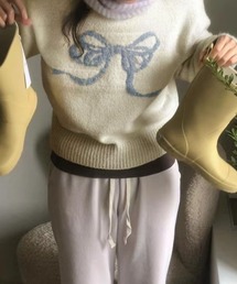 リボン柄ニットトップス