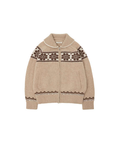 SIYAZU(シヤジュ)の「SIKN2163 フラワージャカードニットジップアップ_Beige(ニット/セーター・レディース・Beige・ONE)」の1枚目の写真