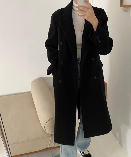 セール】テーラードカラーダブルボタンロングコート（チェスターコート