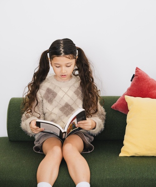 GLOBAL WORK(グローバルワーク)の「洗えるシャギーチェックニット/608307(ニット/セーター・キッズ・ブラウン/サックスブルー/ホワイト×ブラック・130cm/140cm/150cm/160cm)」の4枚目の写真