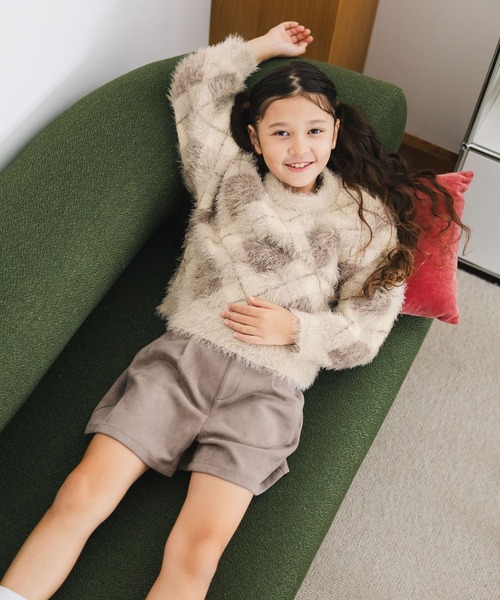 GLOBAL WORK(グローバルワーク)の「洗えるシャギーチェックニット/608307(ニット/セーター・キッズ・ブラウン/サックスブルー/ホワイト×ブラック・130cm/140cm/150cm/160cm)」の5枚目の写真