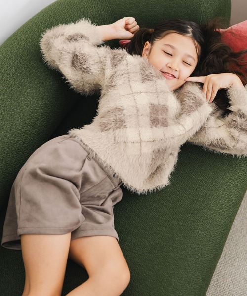 GLOBAL WORK(グローバルワーク)の「洗えるシャギーチェックニット/608307(ニット/セーター・キッズ・ブラウン/サックスブルー/ホワイト×ブラック・130cm/140cm/150cm/160cm)」の6枚目の写真