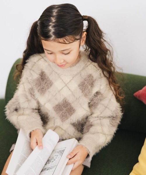 GLOBAL WORK(グローバルワーク)の「洗えるシャギーチェックニット/608307(ニット/セーター・キッズ・ブラウン/サックスブルー/ホワイト×ブラック・130cm/140cm/150cm/160cm)」の7枚目の写真