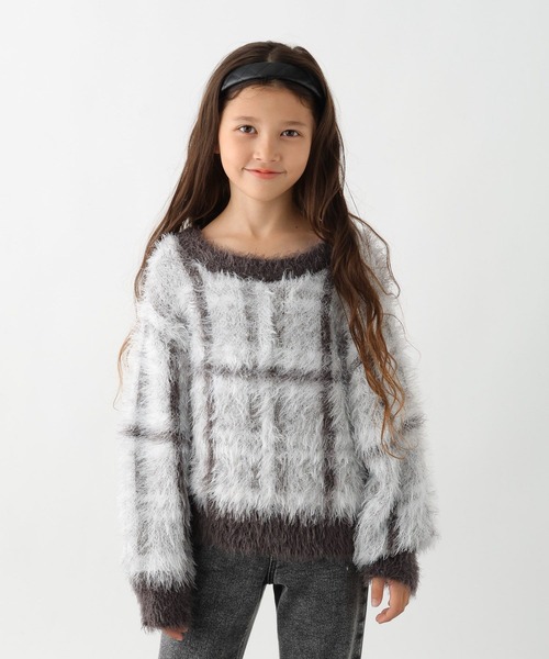 GLOBAL WORK(グローバルワーク)の「洗えるシャギーチェックニット/608307(ニット/セーター・キッズ・ブラウン/サックスブルー/ホワイト×ブラック・130cm/140cm/150cm/160cm)」の12枚目の写真