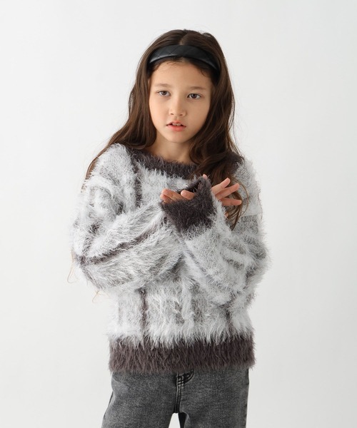 GLOBAL WORK(グローバルワーク)の「洗えるシャギーチェックニット/608307(ニット/セーター・キッズ・ブラウン/サックスブルー/ホワイト×ブラック・130cm/140cm/150cm/160cm)」の14枚目の写真