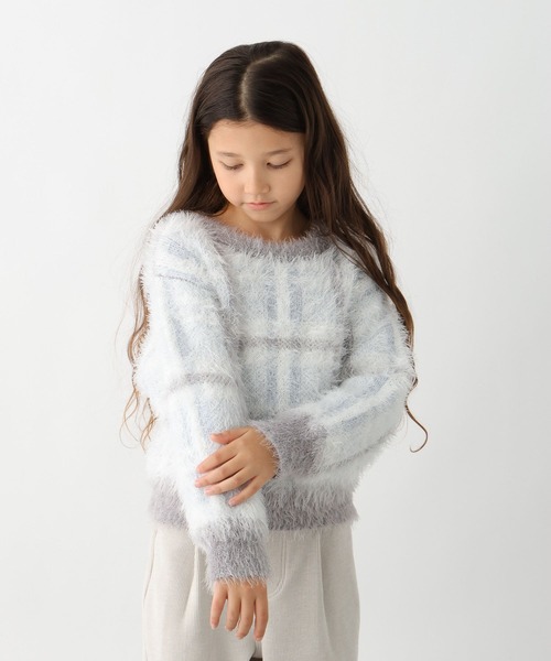 GLOBAL WORK(グローバルワーク)の「洗えるシャギーチェックニット/608307(ニット/セーター・キッズ・ブラウン/サックスブルー/ホワイト×ブラック・130cm/140cm/150cm/160cm)」の18枚目の写真