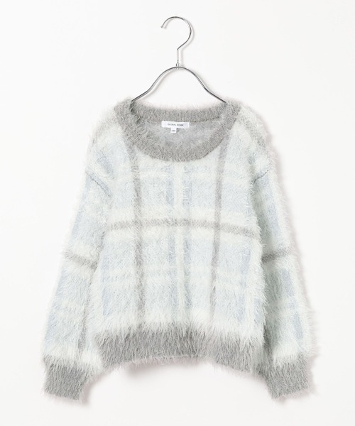 GLOBAL WORK(グローバルワーク)の「洗えるシャギーチェックニット/608307(ニット/セーター・キッズ・ブラウン/サックスブルー/ホワイト×ブラック・130cm/140cm/150cm/160cm)」の22枚目の写真