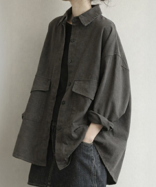SallyLunn(サリーラン)の「コットンライクオーバーシャツ(シャツ/ブラウス・レディース・ブラウン/グレー・MEDIUM/LARGE)」の1枚目の写真