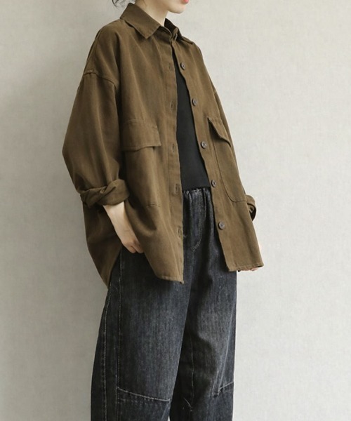 SallyLunn(サリーラン)の「コットンライクオーバーシャツ(シャツ/ブラウス・レディース・ブラウン/グレー・MEDIUM/LARGE)」の7枚目の写真