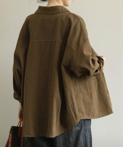 SallyLunn(サリーラン)の「コットンライクオーバーシャツ(シャツ/ブラウス・レディース・ブラウン/グレー・MEDIUM/LARGE)」の5枚目の写真
