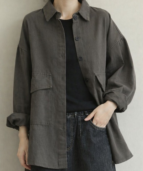 SallyLunn(サリーラン)の「コットンライクオーバーシャツ(シャツ/ブラウス・レディース・ブラウン/グレー・MEDIUM/LARGE)」の9枚目の写真