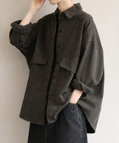 SallyLunn(サリーラン)の「コットンライクオーバーシャツ(シャツ/ブラウス・レディース・ブラウン/グレー・MEDIUM/LARGE)」の10枚目の写真