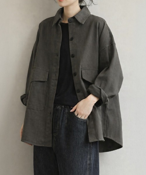 SallyLunn(サリーラン)の「コットンライクオーバーシャツ(シャツ/ブラウス・レディース・ブラウン/グレー・MEDIUM/LARGE)」の11枚目の写真