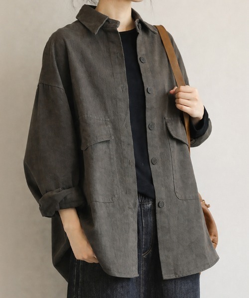 SallyLunn(サリーラン)の「コットンライクオーバーシャツ(シャツ/ブラウス・レディース・ブラウン/グレー・MEDIUM/LARGE)」の13枚目の写真