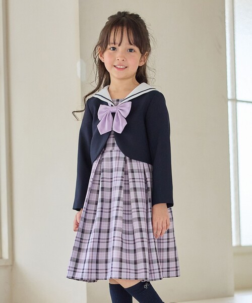 ANY(エニィ)の「【2点セット】セーラージャケット+チェックワンピース(ドレス・キッズ・ブラウン系/ネイビー系・120/110/130)」の2枚目の写真