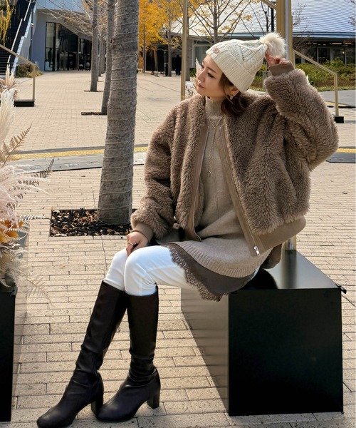 CURA CLOSET(キュラ クローゼット)の「【k.kozu73 select】ノーカラーショートボアブルゾン(ブルゾン・レディース・ダークブラウン/アイボリー/ブラック/モカ・フリー)」の10枚目の写真