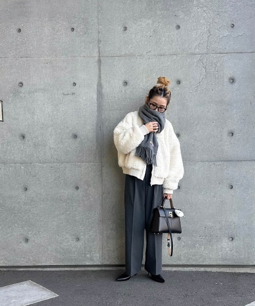CURA CLOSET(キュラ クローゼット)の「【k.kozu73 select】ノーカラーショートボアブルゾン(ブルゾン・レディース・ダークブラウン/アイボリー/ブラック/モカ・フリー)」の22枚目の写真