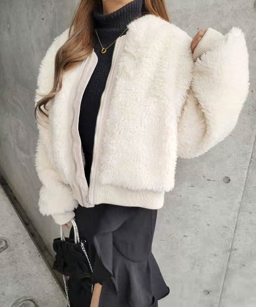 CURA CLOSET(キュラ クローゼット)の「【k.kozu73 select】ノーカラーショートボアブルゾン(ブルゾン・レディース・ダークブラウン/アイボリー/ブラック/モカ・フリー)」の14枚目の写真