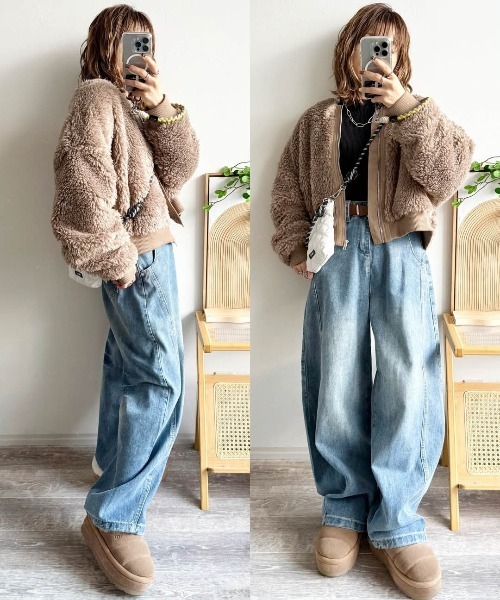 CURA CLOSET(キュラ クローゼット)の「【k.kozu73 select】ノーカラーショートボアブルゾン(ブルゾン・レディース・ダークブラウン/アイボリー/ブラック/モカ・フリー)」の18枚目の写真