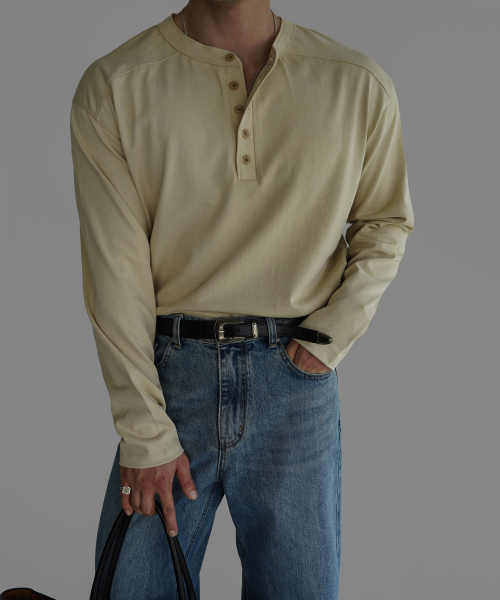 BOWLOW PRODUCT（バウロープロダクト）の「パネルヘンリーネック長袖Tシャツ[バターベージュ]（Tシャツ/カットソー・メンズ・その他・MEDIUM/LARGE/X-LARGE）」の2枚目の写真