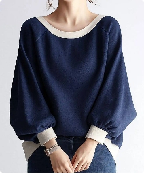 セール】【韓国トレンド】配色バルーンスリーブプルオーバートップス