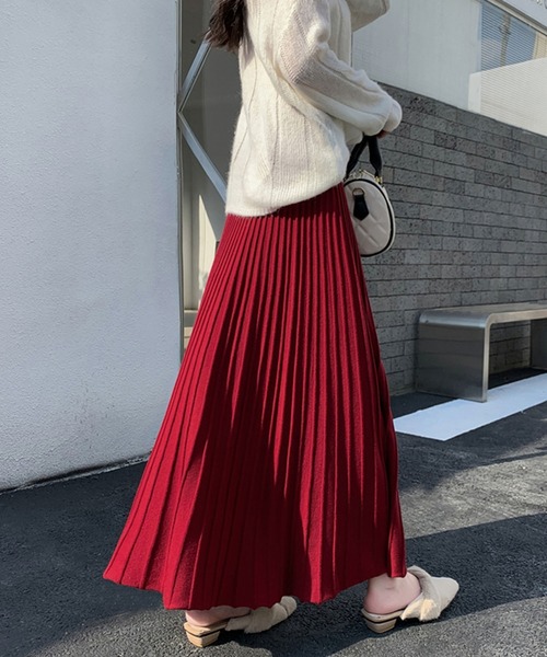 LAFFMO（ラフモ）の「ニットプリーツロングスカート（スカート・レディース・アイボリー/レッド/ブラック・F）」の18枚目の写真
