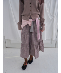 MUWM（ムウム）の「ツーウェイボタンシャーリングスカート 2way Button Shirring Skirt (パープルチェック)（スカート）」