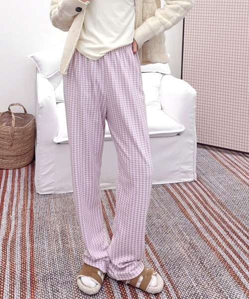 Miniministore（ミニミニストア）の「ギンガムチェック ルームパンツ表裏微起毛（スウェットパンツ・レディース・ライトピンク/ブラック/モカ/ラベンダー・FREE）」の3枚目の写真