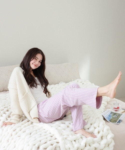 Miniministore（ミニミニストア）の「ギンガムチェック ルームパンツ表裏微起毛（スウェットパンツ・レディース・ライトピンク/ブラック/モカ/ラベンダー・FREE）」の11枚目の写真