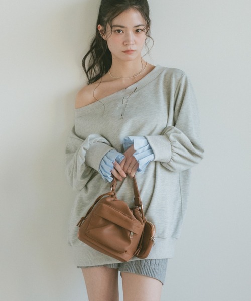 VANNIE U(ヴァニーユー)の「2WAYオフショルスウェットミニワンピース/プリーツ袖/ルーズスウェット(スウェット・レディース・グレー/ネイビー・FREE)」の1枚目の写真