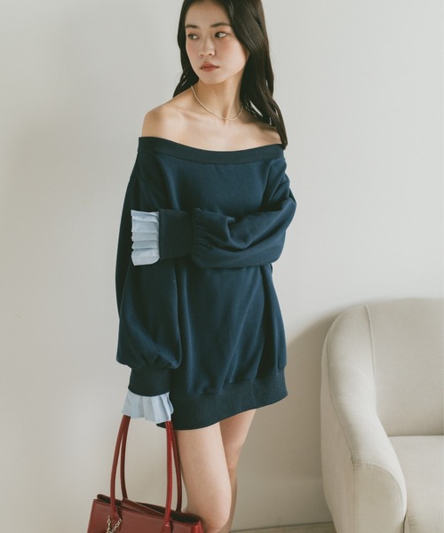 VANNIE U(ヴァニーユー)の「2WAYオフショルスウェットミニワンピース/プリーツ袖/ルーズスウェット(スウェット・レディース・グレー/ネイビー・FREE)」の3枚目の写真